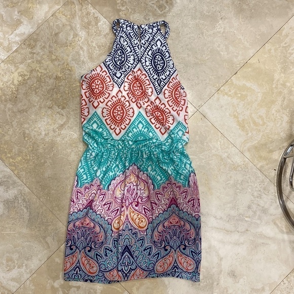 Braided Neck Dress with multi color tribal pattern - 4 - Picture 4 of 7